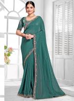 Currency Silk Teal Wedding Wear Embroidery Work Saree